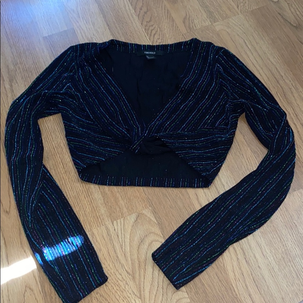 Long sleeve crop top shinny shirt